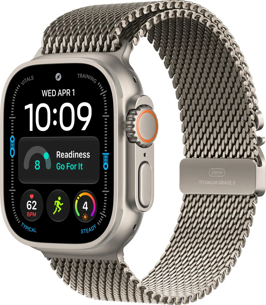 Apple Watch Ultra 4 Cellular 49mm Natural Titanium Case with Natural Titanium Milanese Loop - S