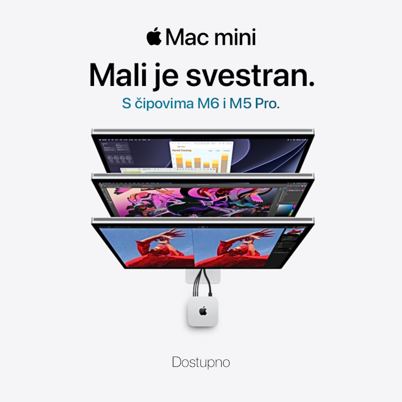 Mac mini s čipovima M6 i M5 Pro. Mali je svestran. Dostupno.